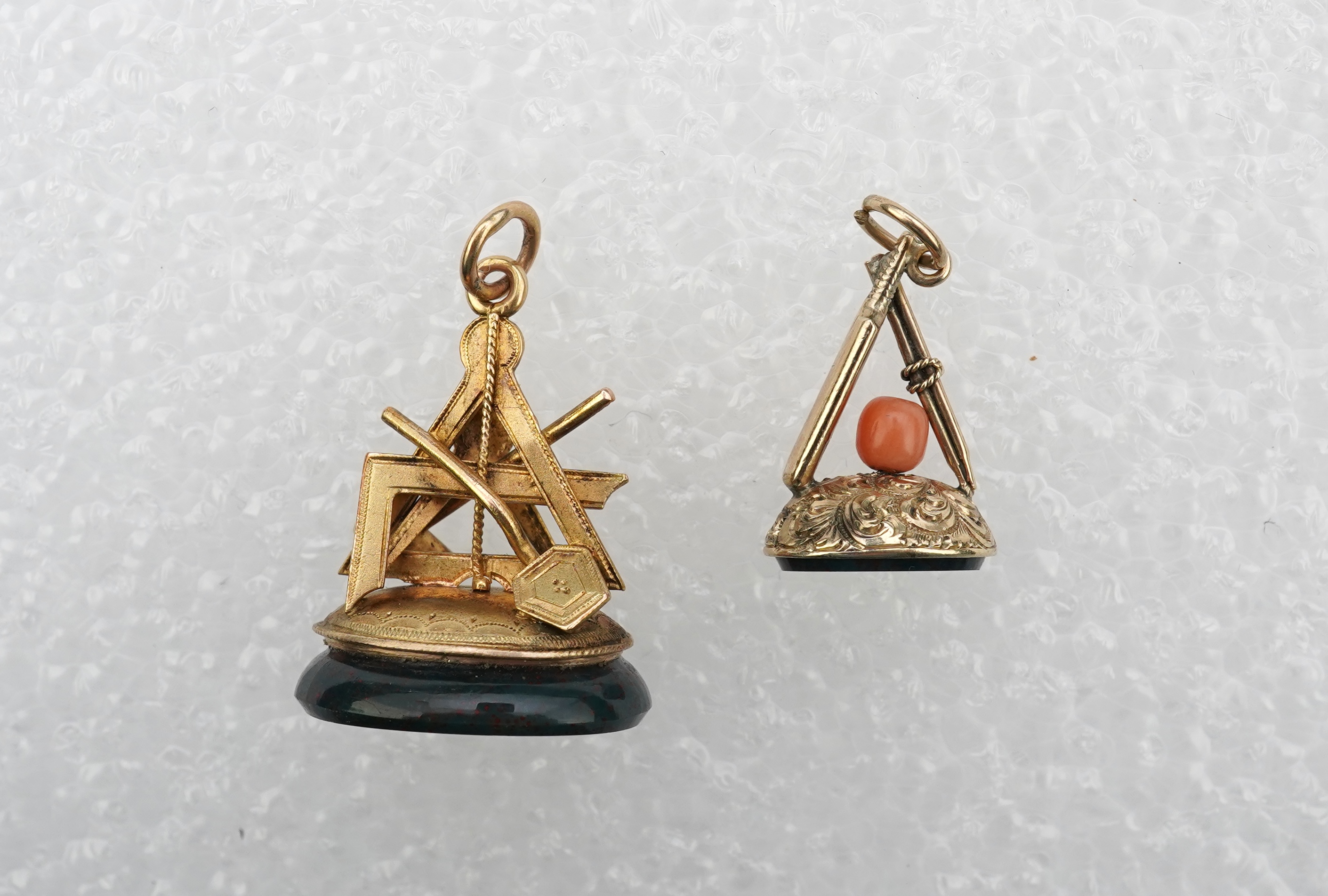 Two novelty bloodstone seals, late 19th/early 20th century